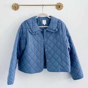Lauren Conrad Blue Puffer Quilted Ruffle Collar Jacket